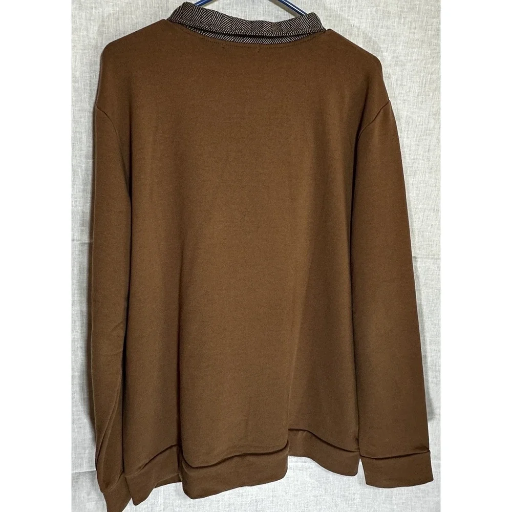 H2H Cardigan Sweater 2XL Brown Herringbone Trim Button Front Collared Excellent